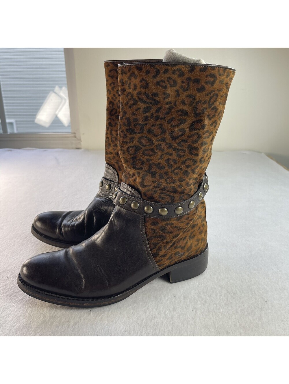 Leather Women’s Boots 38 animal print studded Vero Curio Made in Italy cowboy
